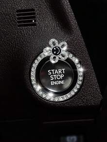 1pc Crystal Rhinestone Car Engine Start Stop Decoration Ring, Bling Car Interior Accessories For Women, Push To Start Button Cover Sticker, Automotive Decals Decorative Ring With Diamond Inlaid Crystal Ignition Ring White - Multicolor - View 7