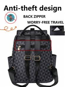 Women's Anti-Theft Geometric Pattern PU Soft Leather Backpack, Multifunctional Fashion Daily Bag, Multi-Pocket Lightweight Travel Bag, Large Capacity Minimalist Bookbag, Convenient Backpack Suitable For Students, Nurses, Teachers, Business Professionals, Travel, Commuting, Shopping, Office, Dating, Hiking, Training, Work, Birthday Gift, Holiday Gift - Multicolor - View 5