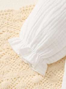 MommBaby Baby Girls' Romper With Bow, Ruffle Trim, Button Front, Long Sleeve, Simple Casual Christening Outfit