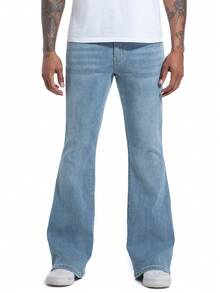 Men's Bell Bottom Jeans 60s 70s Outfits For Men,Mens Bell Bottoms Pants Flare Jeans Light Blue - Rửa nhẹ - Xem 7