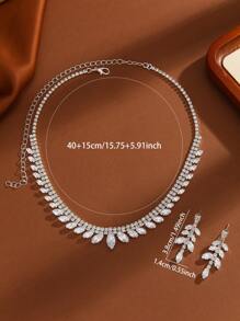 1 Set Shiny Rhinestone Necklace And Earrings Jewelry Set, Elegant Accessory For Women For Party And Daily Wear