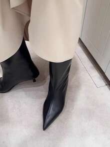 Fall/Winter French Blogger Style Pointed Toe Thigh High Boots, Ins Nordic Kitten Heel Equestrian Boots For Women,Kitten Heels - Black - View 4