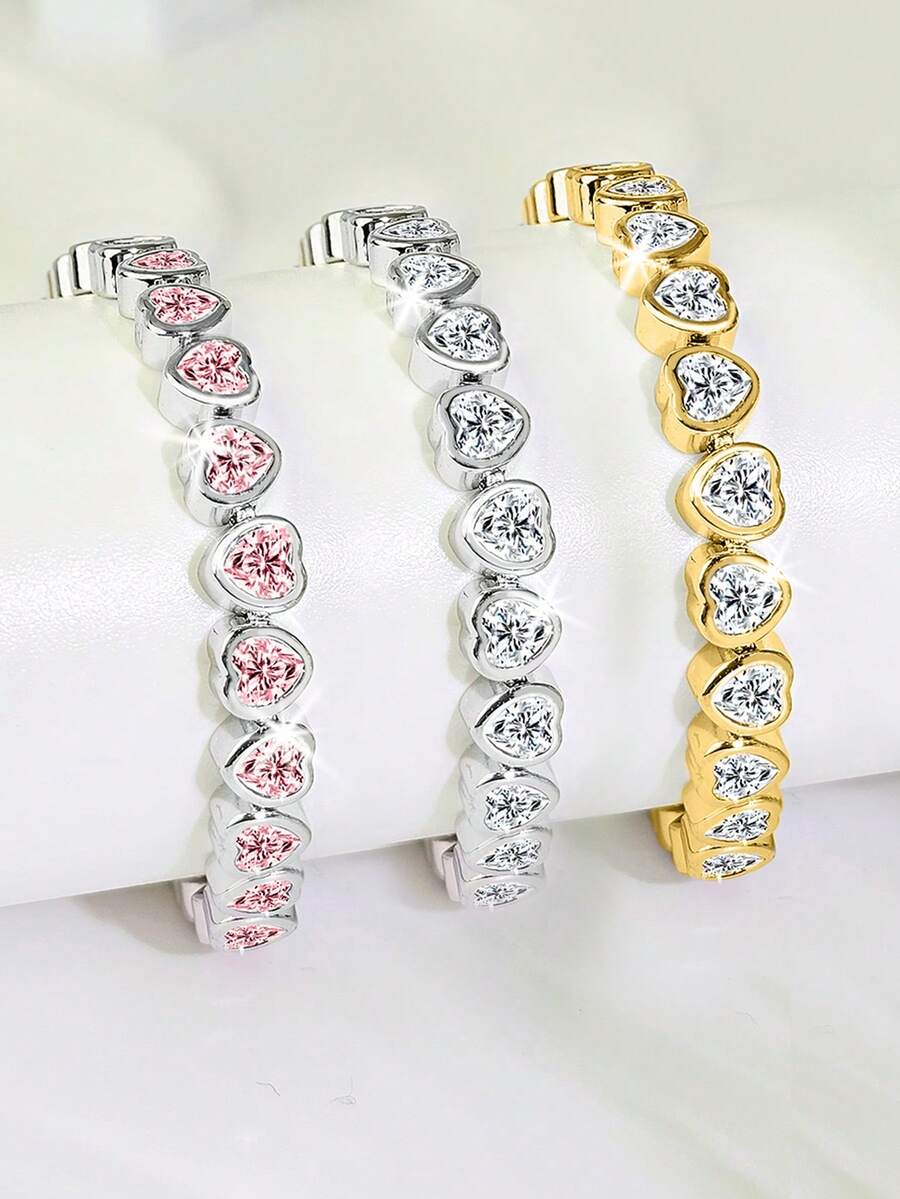 1 件时尚法式优雅简约百搭高端别致实惠热销珠宝闪亮锆石铜镀白金/金色手链，适合任何场合，女士派对珠宝配饰，服装搭配，情人节礼物，妈妈，母亲，母亲节，礼物