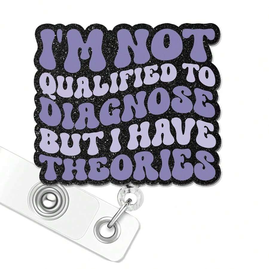 Lustiger Ausweishalter für Pflegestudenten, "Ich bin nicht qualifiziert für eine Diagnose, aber ich habe Theorien" Glitzer einziehbarer Clip Ausweishalter für Krankenschwestern, medizinische Assistenten, Pflegeschule, Büromitarbeiter, Pflegestudenten - Schwarz - Übersicht 1