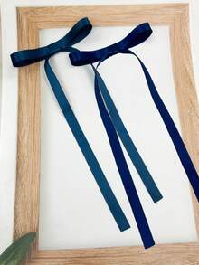 2pcs Ballet Style Long Ribbon Bow Hair Clips, Fashionable & Cute Hair Accessories For Women, Suitable For Any Occasion, Claw Clips, Hair Claws, Hair Slide, Hair Barrettes - Navy Blue - View 3