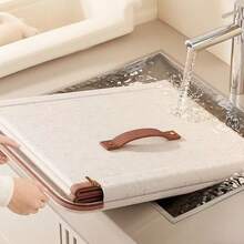 1pc Foldable Storage Box, Bedroom Storage Box With Zipper Cover, Cotton Linen Fabric With Cover Storage Basket Box, Foldable & Washable, Wardrobe Shelf Clothes Storage Container With Handle