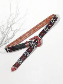 1 pieza Cinturón de mujer de estilo Punk Y2K con hebilla de cristal rhinestone ajustable, con efecto de piel de cocodrilo en PU, adecuado para la calle, salidas, viajes y vacaciones