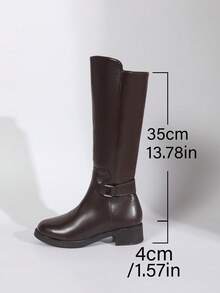 棕色及膝马靴，时尚外套，PU 皮革鞋面易于护理，保暖衬里温暖舒适，低跟橡胶鞋底舒适防滑，高筒设计修身，百搭优雅的秋冬长靴，女靴 - 棕色 - 查看 9