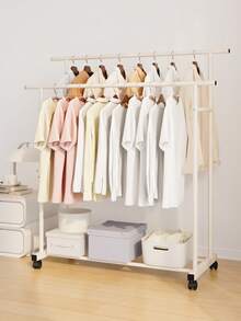 Freestanding Clothes Rack With Wheels, Multifunctional Garment Hanger, Lightweight Luxury Home Use, Easy Balcony Drying Rack With Double Pole - Multicolor - View 8