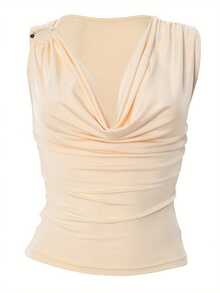 2025  Women's Off-Shoulder V-Neck Blouse, Chiffon Ruffle Detail, Perfect For Summer - 白色 - 查看 9