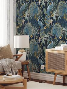 Papier peint autocollant amovible vintage à fleurs bleues et paon. Papier peint autocollant amovible et imperméable pour dosseret de cuisine, armoire, papier peint, stickers muraux, décoration murale, décoration de chambre, décoration de cuisine, décoration de la maison