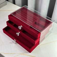1pc,3 Compartments 5 Layers Velvet Jewelry Box Drawer Jewelry Storage Box,Necklace Earring Ring Jewelry Storage Box,Gift For Women And Girls Large Capacity Portable Jewelry Storage Box,Bathroom Storage Box,Desktop Storage Drawer Box,Stackable Storage Box Storage Rack Drawer Jewelry Box Ring Box Earring Storage Box Drawer Jewelry Storage Box,Three Layers Acrylic Flannel Jewelry Box