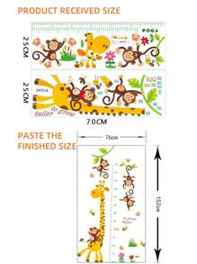 1pc Cute Cartoon Animals Monkey And Giraffe Height Growth Wall Sticker, Creative Cartoon Measuring Height Sticker For Room, Self-Adhesive And Removable, Wall Decal, Vinyl Decal For Home Decorations, Spring Decoration Items Refresh Your Home - Multicolor - View 4