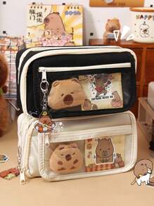 7 件/套水豚铅笔盒套装，包括铅笔盒和玩偶、5 张贴纸、可爱水豚铅笔盒、多层水豚铅笔盒、带水豚胸针的水豚袋，用于整理学校用品、钢笔、尺子、女孩铅笔盒、儿童铅笔盒（5 张随机贴纸）