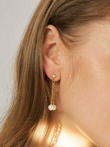 Charm-In 1 Pair Elegant 18K Gold Plated Brass Earrings With Zirconia And Faux Pearl, Gift For Friends, Family, Holidays - Earring - View 4