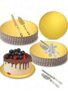 5 Stücke Tortenkartons, Goldene Tortenkartons, fettdichte runde Tortenteller, runde Tortenkartons, dicke Pappe, stabiler Tortenboden, Tortenboden, ideal zum Backen von DIY-Torten und Gebäck, professioneller Tortenteller für Tortendekorationen, stabiler Tortenkartong, lebensmittelsicheres Papiermaterial, Vollumfang-Kantenschutz für schwere oder mehrstöckige Torten, Pizzaboden, Küchenbackzubehör für Zuhause, für Torten-DIY, Desserts und Präsentation von Basteleien, Valentinstag, Dessert-Handwerksausstellung