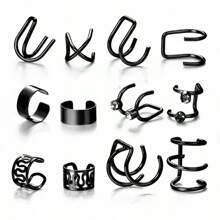 12pcs Minimalist Personalized No Piercing Silver Ear Cuff Clip - 12-piece Ear Cuff Set - View 2