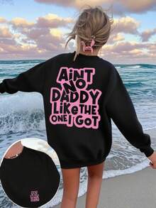 1 pieza Sudadera casual con cuello redondo y estampado para niñas, ropa de estudiante para otoño/invierno, top de manga larga - La serie definitiva de sudaderas con cuello redondo adecuada para toda joven - Negro - Ver 4