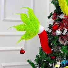 1pc Christmas Elf Body Tree Decor Arm, Fluffy Green Monster Elf Arm For Christmas Tree Decoration