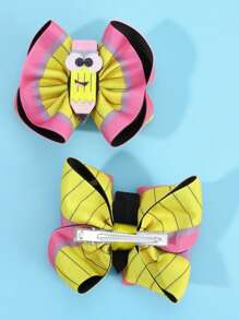 2 件装女童开学蝴蝶结发夹，铅笔装饰黄色聚酯纤维头饰，适合青少年新学期发饰发饰 - 彩色 - 查看 5