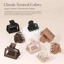 4Pcs Matte Hair Clips For Women And Girls - Rectangle And Double Row Small Claw Clips For Thin/Medium Fine Hair - Nonslip Jaw Clips (Beige, Khaki, Brown, Black)