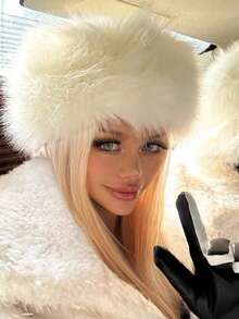 1 Pc Fashionable Brown Furry Winter Hat For Warmth Outdoors Suitable For Daily Use Autumn Accessories - White - View 8