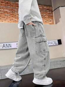 青少年男孩时尚直筒休闲牛仔裤