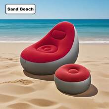 Two Piece Inflatable Sofa Set, Thick PVC Sofa, Portable Inflatable Sofa, Suitable For Camping, Beach Parties, Dormitory Living Rooms - 酒紅色 - 查看 4