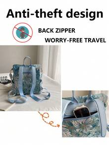 防盗油画图案复古尼龙双肩包女包，多功能时尚日用包，多口袋轻便旅行包，大容量简约书包，便捷书包，适合学生、护士、教师、商务人士、旅行度假、商务出差、日常通勤、购物、办公、约会、徒步、训练、工作、生日礼物、节日礼物 - 彩色 - 查看 5