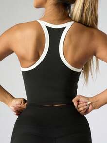 Áo thể thao hai dây phối màu dành cho nữ, có đệm ngực tích hợp, thiết kế lưng chữ Y, áo tập yoga nâng đỡ phù hợp cho tập thể dục, chạy bộ, màu đen mùa hè. - màu đen - Xem 4