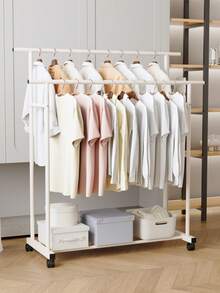 Freestanding Clothes Rack With Wheels, Multifunctional Garment Hanger, Lightweight Luxury Home Use, Easy Balcony Drying Rack With Double Pole - Multicolor - View 3