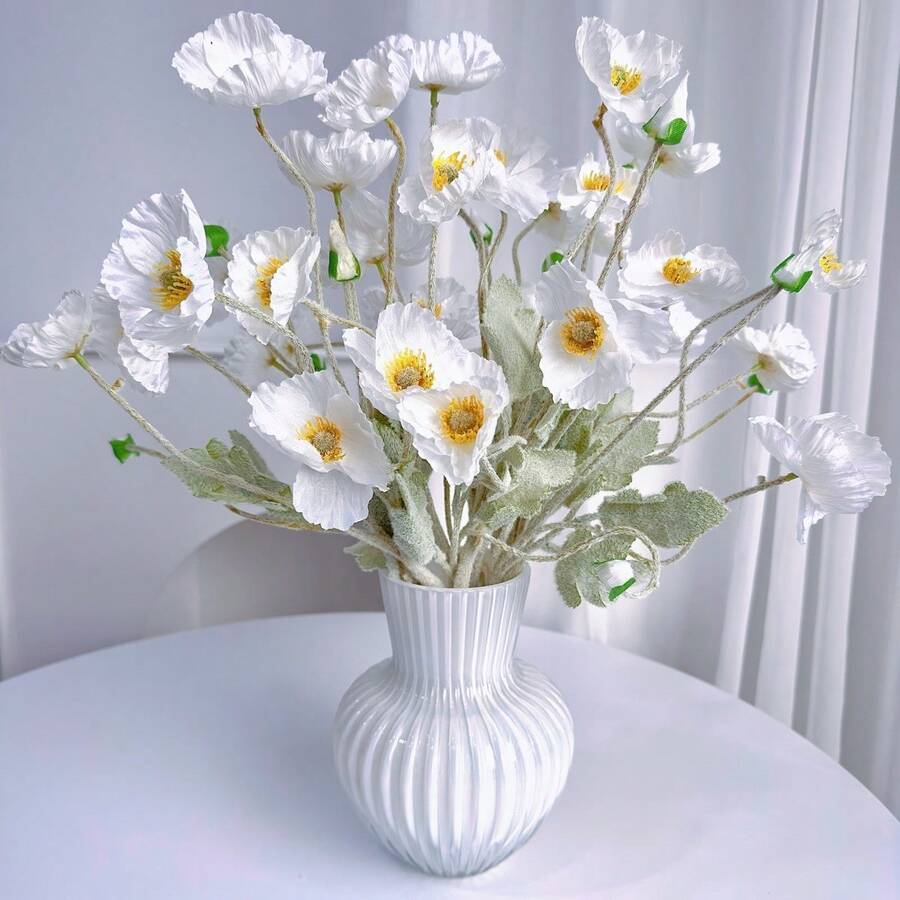 1/3/5支装仿真罂粟花，长59厘米，每枝4朵，简约现代风格，可弯曲且不褪色 - 适用于DIY花墙、场景装饰、客厅/卧室花瓶插花、婚礼、派对、桌面装饰。也适用于秋冬季装饰、家居装饰、厨房装饰、婚礼装饰、餐桌摆饰、办公室装饰、花园装饰、户外装饰、生日/毕业礼物、园艺、仿真花