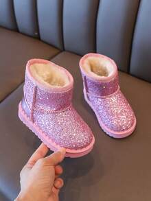 Children's Snow Boots Autumn/Winter New Style Sequin Decor Warm Boots Girls Baby Boots Soft Sole Short Thermal Lined Boots Casual Performance Banquet Versatile Lightweight Comfortable - Pink - View 4