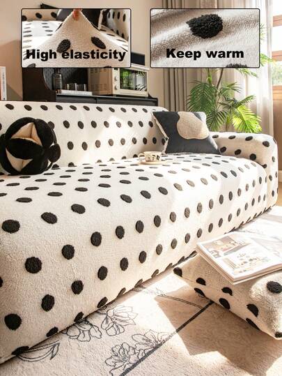 1pc Dual-Color Jacquard Plush Sofa Cover, Elastic Soft Warm Winter, Pet-Friendly Anti-Slip Anti-Dirt, Fits Single/2/3/4 Seater Sofa, Comes With 1 Matching Pillow Case