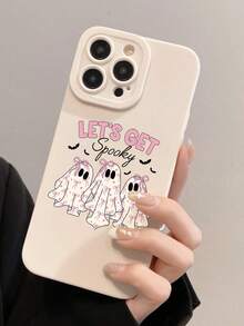1pc Minimalist Fashionable Halloween Ghost Slogan Graphic White Eye Full Coverage Anti-Drop Phone Case, Compatible With IPhone 16 ProMax/16/16 Pro/16 Plus/11/15/15 Pro/15 ProMax/12/13/14 ProMax/XS/XR/11 Pro/11 ProMax/12 Pro/12 ProMax/13 Pro/13 ProMax/7 Plus/14 Pro/14 ProMax/14 Plus/7 Plus/8 Plus/8/SE2/12 Mini/13 Mini, Soft Shell, Anti-Yellowing Waterproof Shockproof Scratch Resistant - Multicolor - View 3