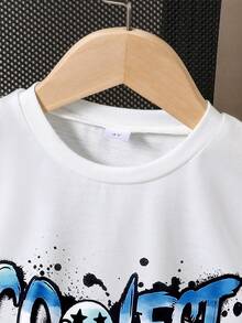 男童迷彩熊印花短袖T恤和短裤套装 - 藍色 - 查看 3