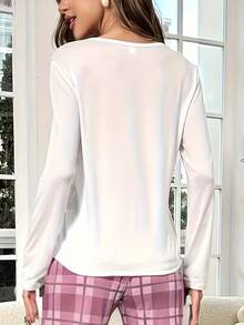 1 piesă de noapte pentru femei cu guler rotund și mânecă lungă, imprimeu cu stele, iarnă