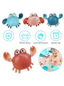 儿童浴室戏水游泳婴儿洗澡戏水玩具生日礼物（螃蟹眼随机）可爱卡通鸭子、乌龟上链水上玩具 - 多种款式，儿童浴缸动物玩具，男孩女孩漂浮上链玩具，儿童泳池玩具，新生儿游戏，浴缸玩具，圣诞节、万圣节礼物