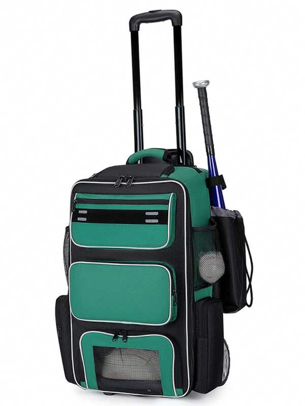 1pcsRolling Baseball Bag With Separate Shoe Compartment, Wheeled Softball Bag With Fence Hook, Lightweight Baseball Bat Bag, 4 Bat Covers, Side And Mesh Pockets, Front Pocket, Cleat Compartment And A Spacious Main Compartment To Store Helmets, Batting Gloves, Shoes, Baseball Bats, Suitable For Games, Sports, Training, Great Gifts For Men And Women Thanksgiving, Christmas And Birthdays.