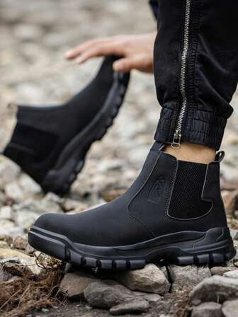 1 par herrskor i läder med stålhätta och gummisula, punkterings- och vattentåliga, kraftiga och slitstarka skor för mekaniker/sanitetsarbetare/lagerpersonal/trädgårdsmästare/fabriksarbetare/utomhusoperatörer och öppna smidesverkstäder, unisex för byggarbetsplatser och vardagskläder