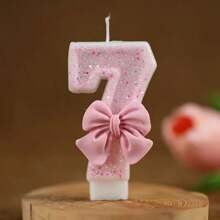 1pc 0-9 Birthday Number Candle With Pink Bow Decoration, Digital Number Cake Topper Candle For Birthday Cake, Wedding Anniversary, Engagement, Graduation Party Cake Decor Gifts - Pink - View 7