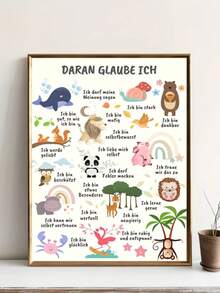 Kinder-Affirmationsposter mit deutschen & englischen Ermutigungssprüchen - Ungerahmte Leinwand Wandkunst für Kinderzimmer, Klassenzimmer, Wohnzimmer - Positive Glaubensdekor, lebendige Tierillustrationen, Klassenzimmerdekoration - Verschiedenfarbig - Übersicht 4