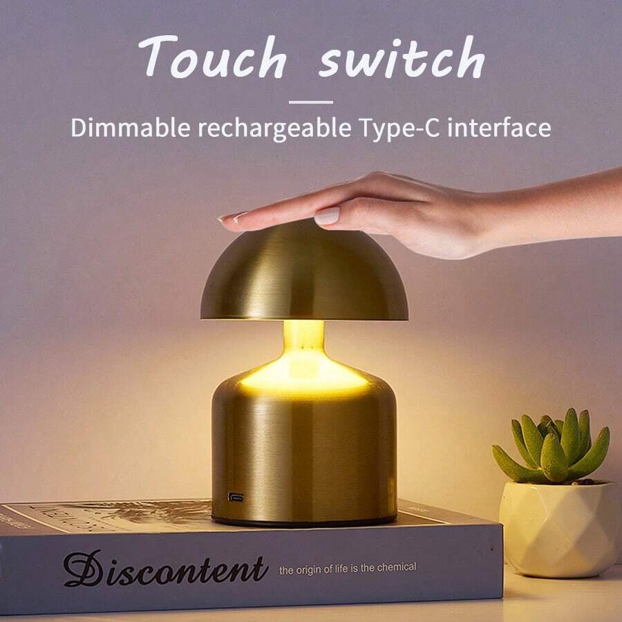 1pc Cordless Touch LED Desk Lamp, Modern Macaron Mushroom Lamp, 3-Color Dimmable Bedside Lamp, Rechargeable Night Light, Suitable For Bedroom, Living Room, Home Decor, And Gift - Cordless Desk Lamp - View 1