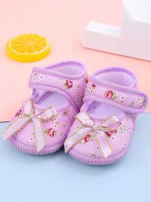 1 par de zapatos para bebé niña recién nacida para primeros pasos, zapatos de princesa con moño para bebé y niño pequeño, calzado blando tipo preandador - Multicolor - Ver 10
