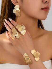 1pc/1pair/2pcs/5pcs Fashion Metal Flower Jewelry Set, Including Rings, Earrings, Bracelet, Elegant & Versatile Floral Jewelry Set For Women