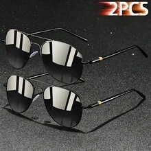 2 قطعة نظارات طيار كلاسيكية بإطار معدني عتيق للرجال والنساء، علامة تجارية فاخرة، تصميم عصري، نظارات سفر وسائق وصيد للرجال - 2PCSF209 - مشاهدة 8