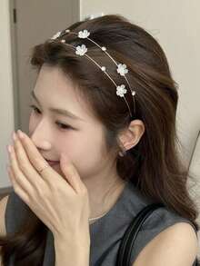 1 buc. bandă de păr cu cristale dublu strat pentru fete, accesoriu de păr cu margini subțiri și florale dulci, agrafă de păr la modă din aliaj, potrivită pentru uz zilnic și de sărbători - Bandă de păr cu strasuri în strat dublu - Vizualizare 8