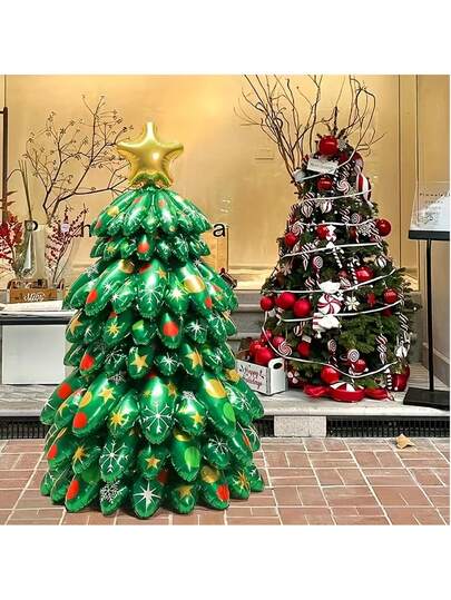 Balão de alumínio para árvore de Natal de 1 peça de 51 polegadas para ambientes internos/externos - Decoração autônoma extra grande, adequada para festas de Natal, festas de fim de ano, decoração com tema natalino, suprimentos para eventos natalinos, casa, escritório - Não precisa de energia, fácil instalação com fita - Adereço para fotos de fim de ano, decoração de fim de ano, celebração sazonal, formato oval, decoração reutilizável para casa