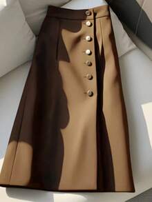 Damen modischer, eleganter, lässiger Bleistiftrock mit Metallknöpfen, vielseitig für Pendeln und täglichen Gebrauch, Sommer