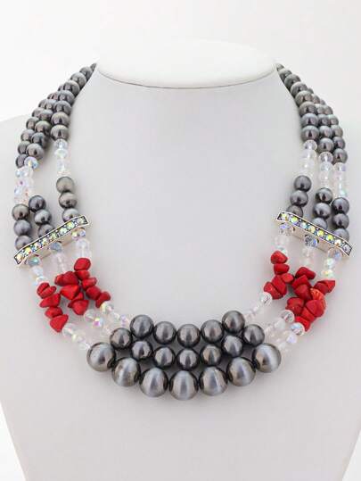 1pc Personalized Creative Exaggerated Western Country Style Imitation Beaded Multi-Layer Necklace